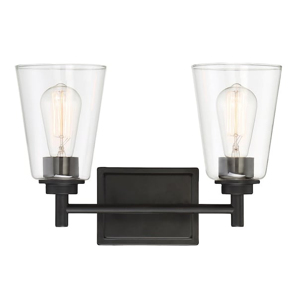 Designers Fountain Westin 15in 2-Light Matte Black Modern Industrial Indoor Vanity Light with Clear Glass Shades 95702-MB - main